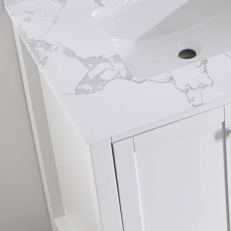 Prismatica 72 in. White Vanity with Countertop & Splash, Double Sinks