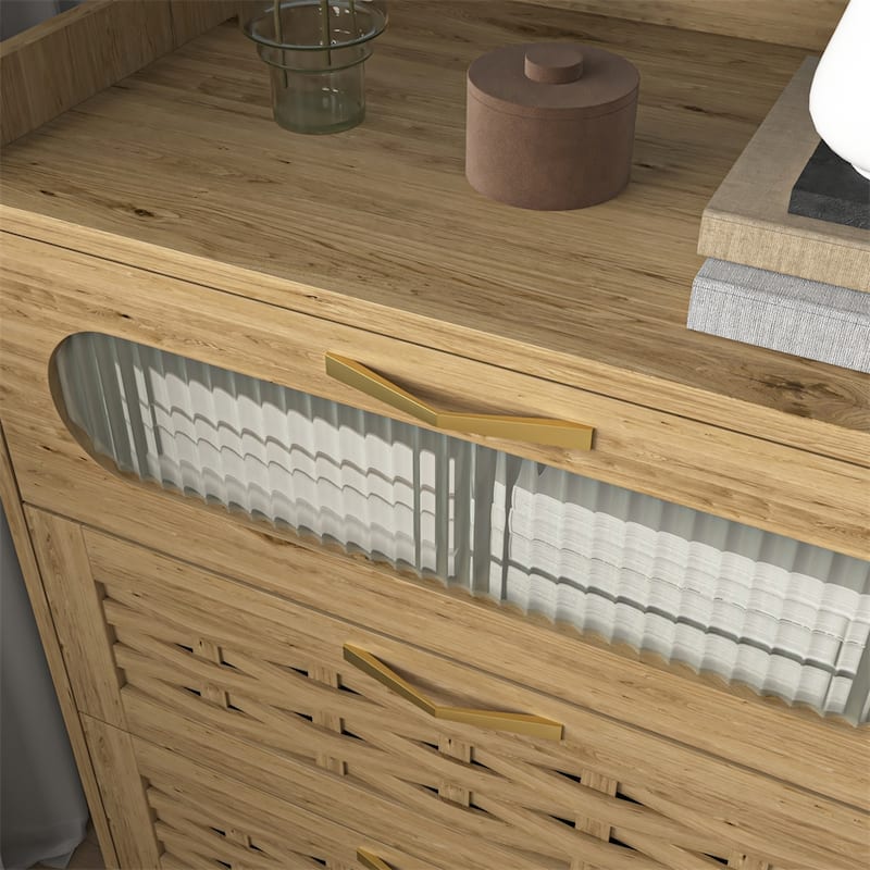 Modern Wood 6 Drawer Large Double Dresser with Wide Drawers