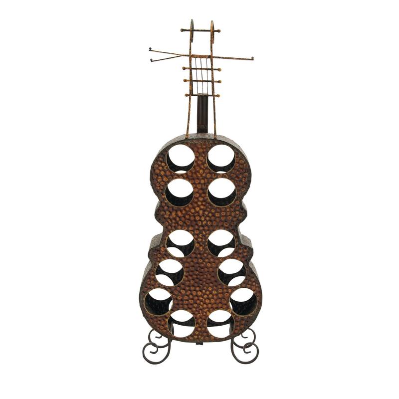 Metal Cello 12 Bottle Standing Wine Rack - Brass - Roche River Decor - 6"W x 17"L x 47"H