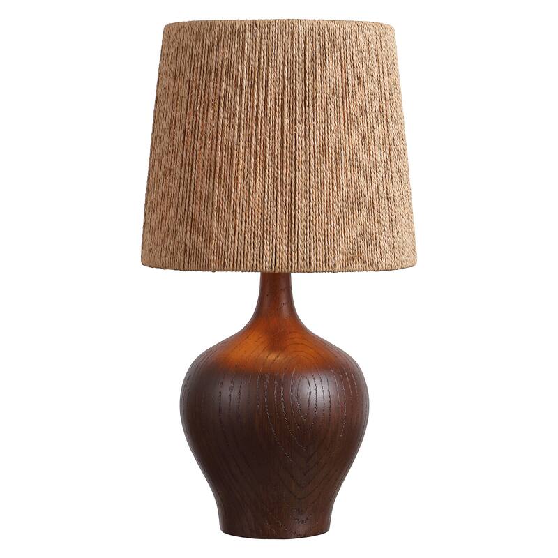 Eben 23" Resin/Metal Gourd LED Table Lamp with Paper Rope Shade, By JONATHAN Y - Dark Brown Wood Finish