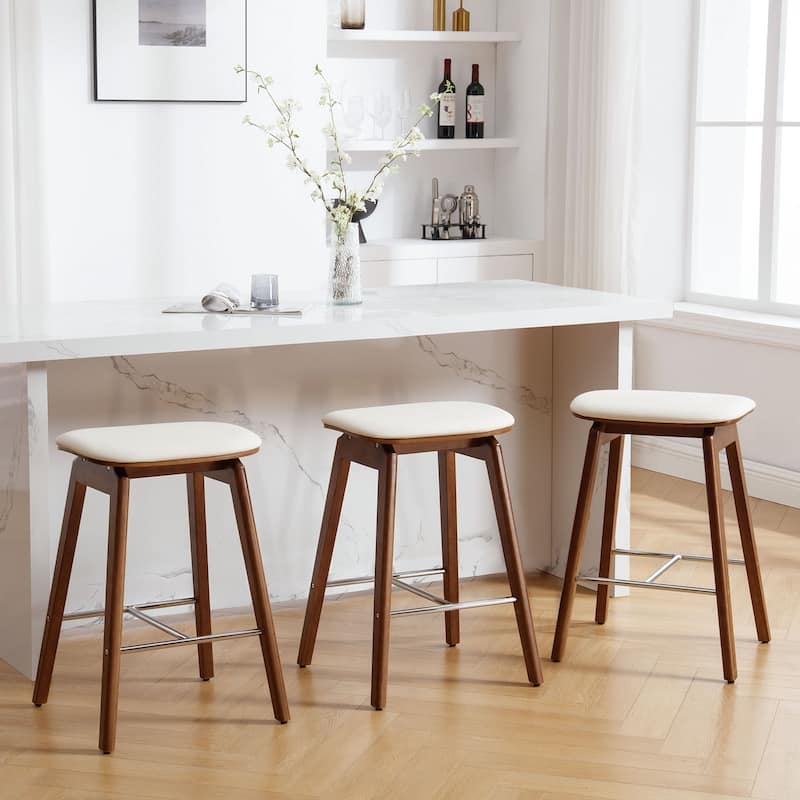 26-Inch Faux Leather Wood Counter Stools Set of 1/2/3 - 26"H x 18.1"L x 16.5"D