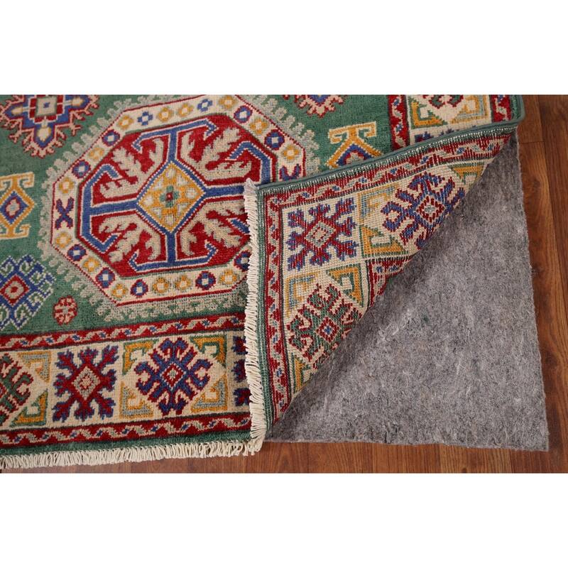 Traditional Green Kazak Accent Rug Hand-Knotted Wool Carpet - 3'5" x 4'11"