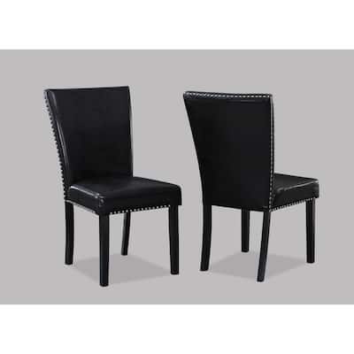 Stylish Transitional Upholstered Side Chair with Nailhead Trim and Faux Leather Upholstery for Dining Room and Living Room.