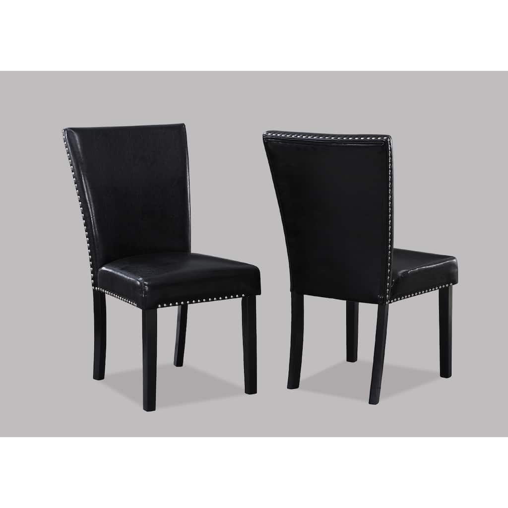 Stylish Transitional Upholstered Side Chair with Nailhead Trim and Faux Leather Upholstery for Dining Room and Living Room.