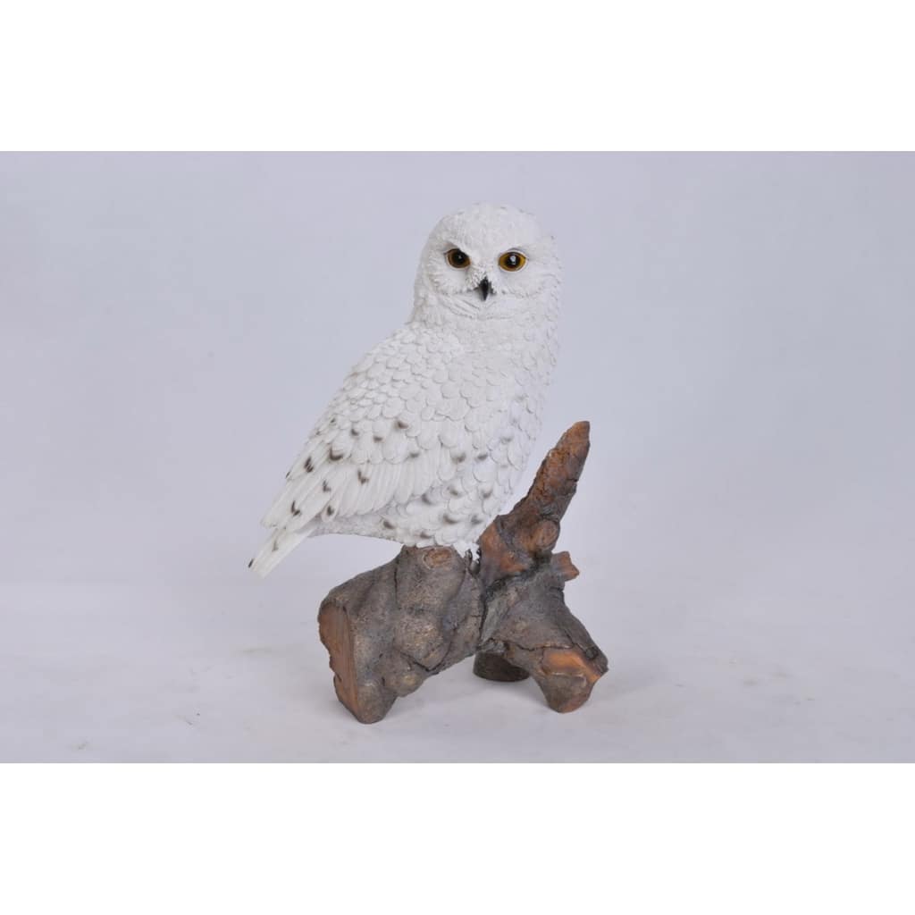 13" Snowy Owl on Stump Outdoor Garden Statue