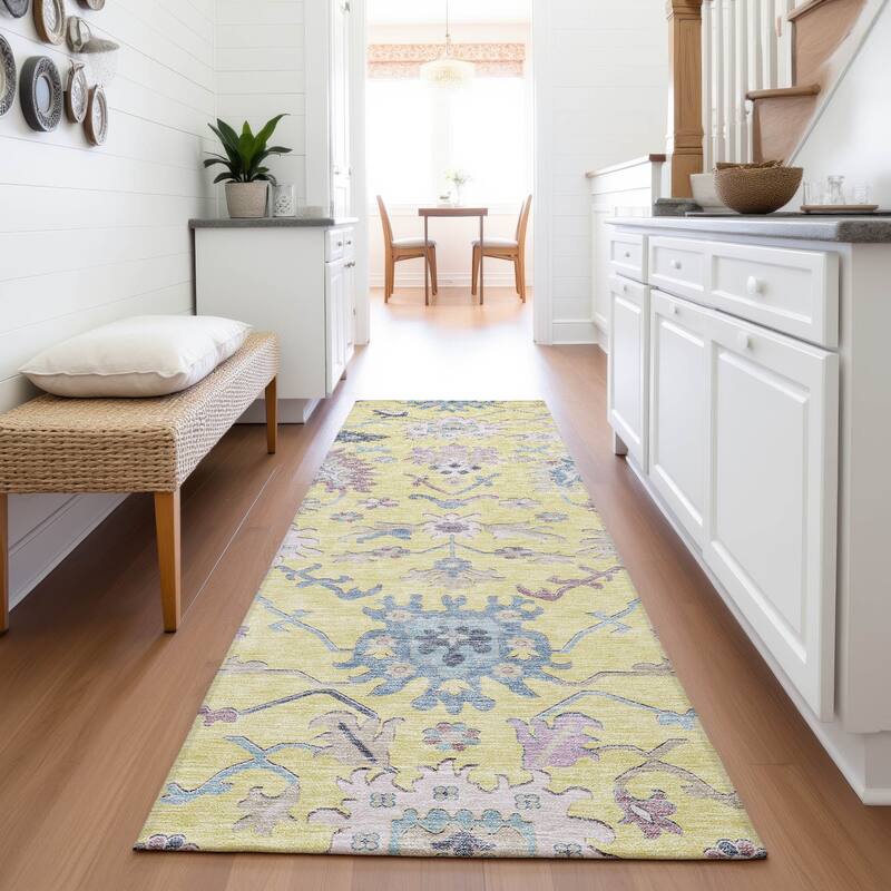 Premium Washable Super Soft Traditional Farmhouse Mayfield Rug - Yellow - 2'3" x 7'6"