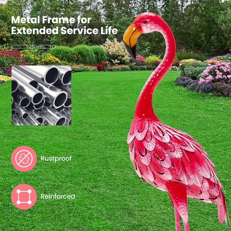 Costway 2-Piece Metal Crane/Flamingo Garden Statue Sculpture Set