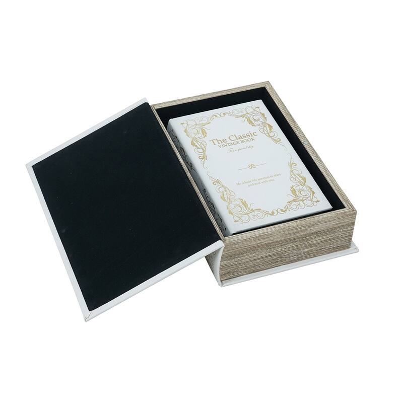 Anmytek Set of 2 Decorative Book Boxes with White and Gold Floral Motifs and Text