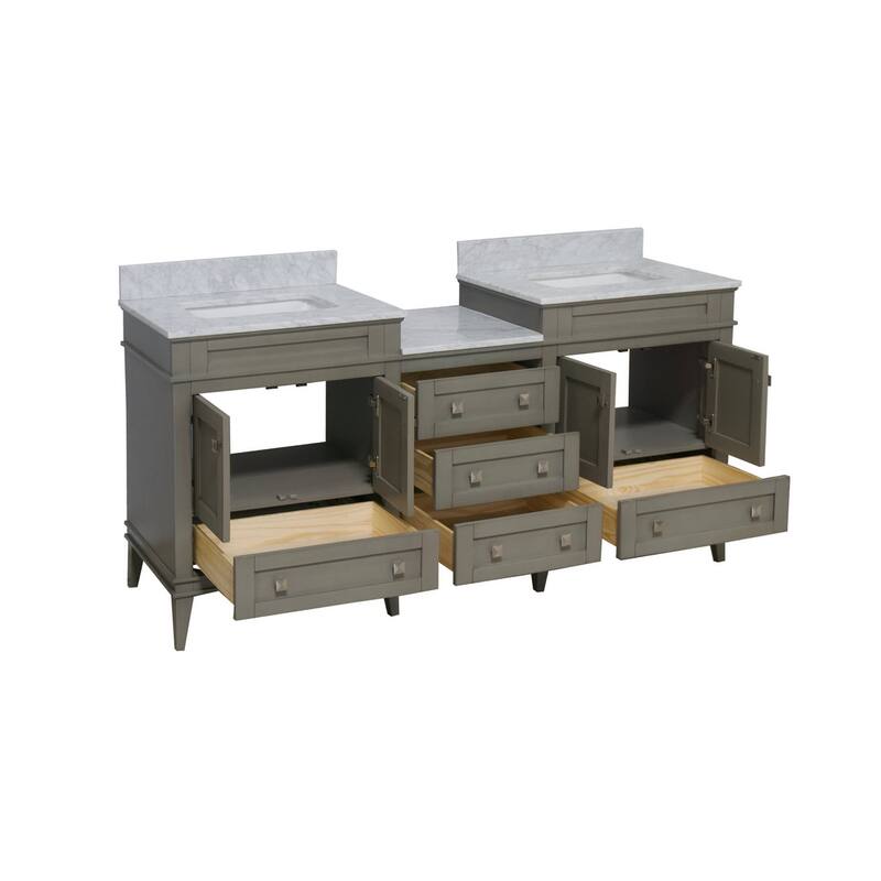 KitchenBathCollection Eleanor 72" Double Bathroom Vanity with Carrara Marble Top