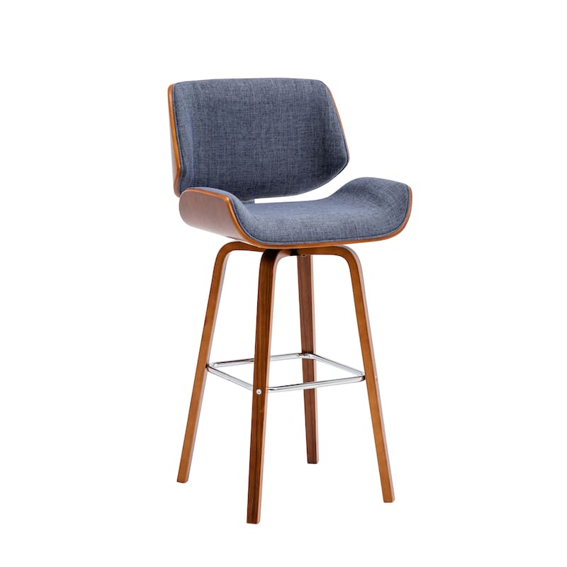 Porthos Home Onur Swivel Fabric Bar Stool with Wooden Legs and Chrome Footrest