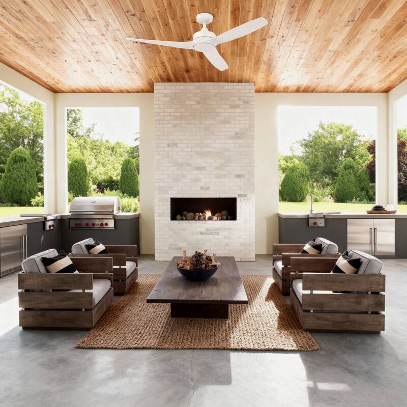 52" Honeywell Lynton White Indoor/Outdoor Damp-Rated Ceiling Fan with Remote Control, 6-Speed BLDC Motor