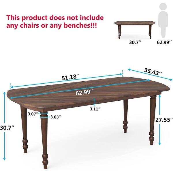 63 Inch Large Dining Room Table, Kitchen Dinner Table, Dark Brown On