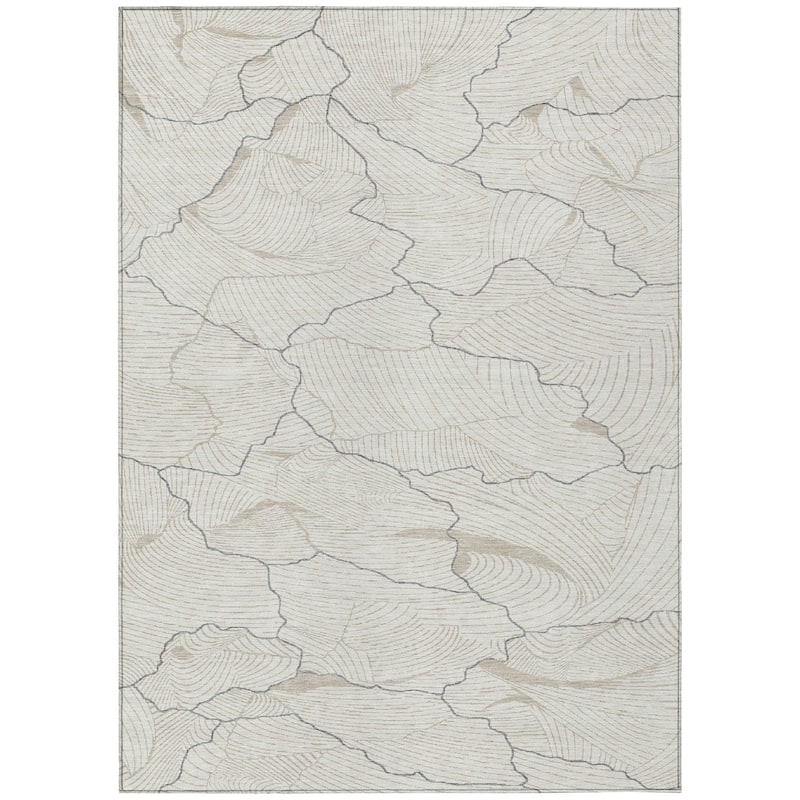 Machine Washable Indoor/ Outdoor Abstract Crackle Chantille Rug