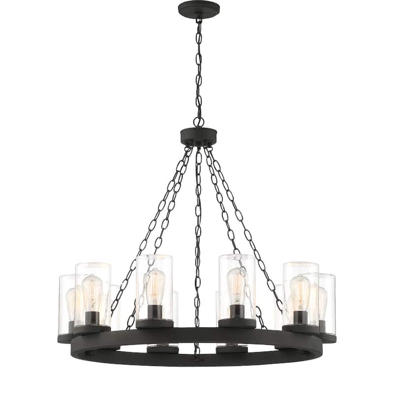 Acroma 10-light Farmhouse Black Wagon Wheel Chandelier