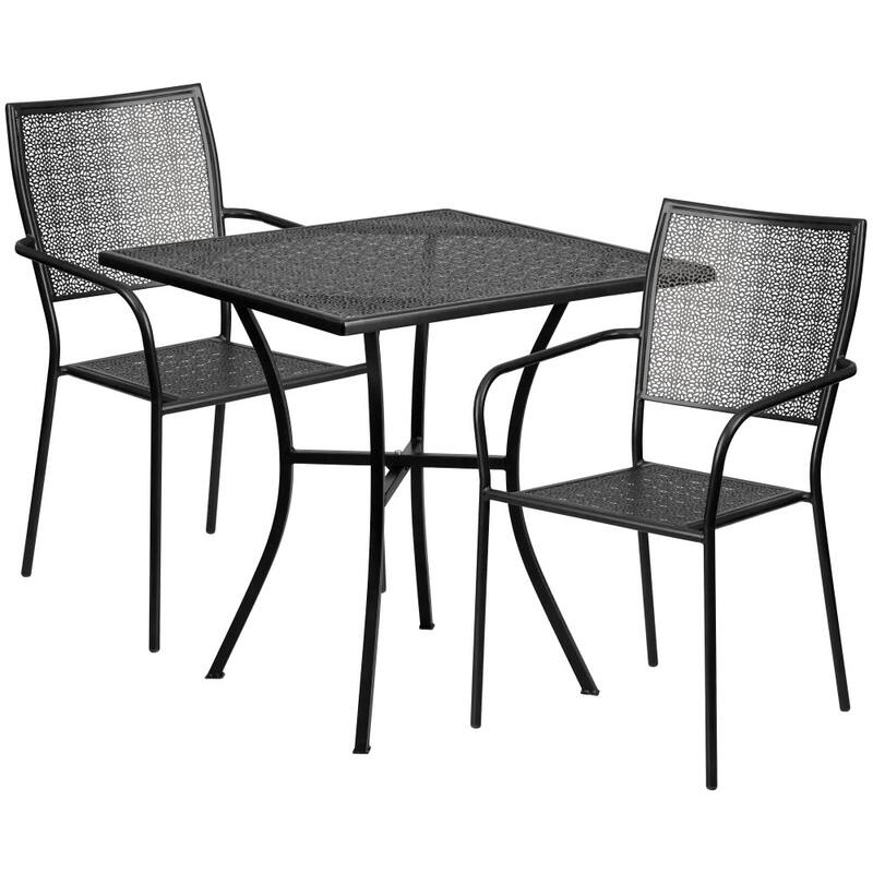 28'' Square Indoor-Outdoor Steel Patio Table Set with 2 Square Back Chairs