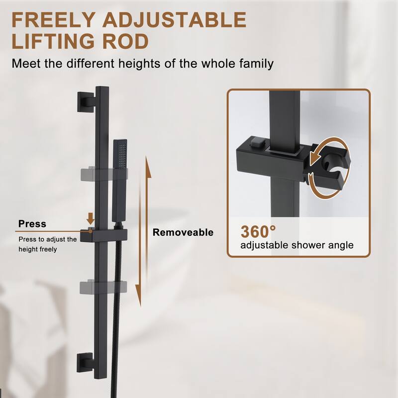 CASAINC Dual Heads High Pressure 16 Inch 4 Function Shower Head Shower System with Sliding Rod Handheld Shower and 6 Body Jet