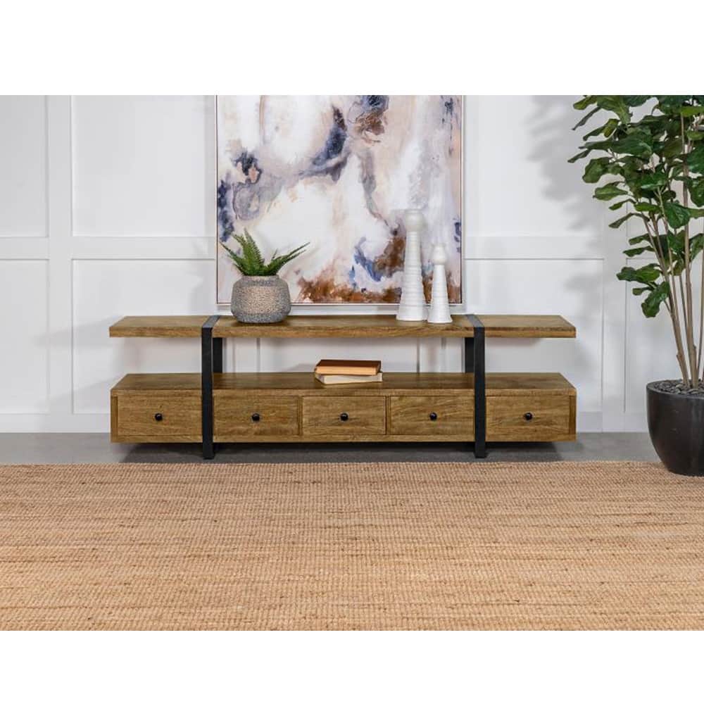 4 Drawers Wooden TV Stand in Brown and Gunmetal