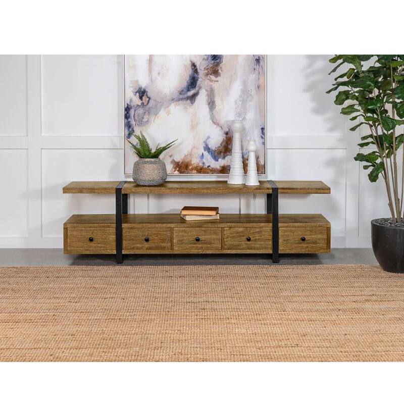 4 Drawers Wooden TV Stand in Brown and Gunmetal