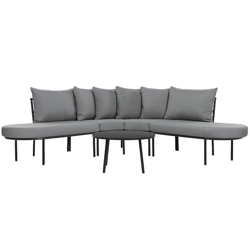 Curved Outdoor Furniture Sofa Set for 6, Outdoor Conversation Set with Coffee Table & Upholstered Seats, Backrest Cushions
