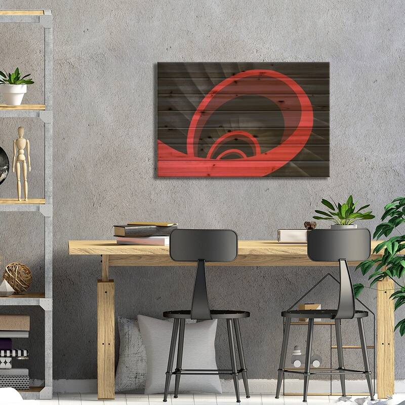 A Red Spiral Print On Wood by Inge Schuster - Multi-Color