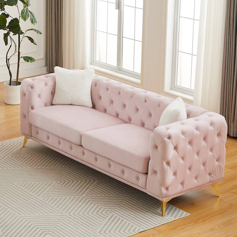 Modern Luxury Velvet Sofa with Chesterfield Quilted Button Accents