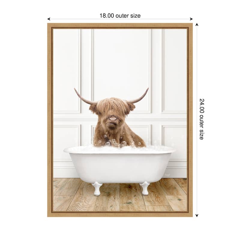 Kate and Laurel Sylvie Highland Cow in Traditional Vintage Bathtub Framed Canvas by Amy Peterson