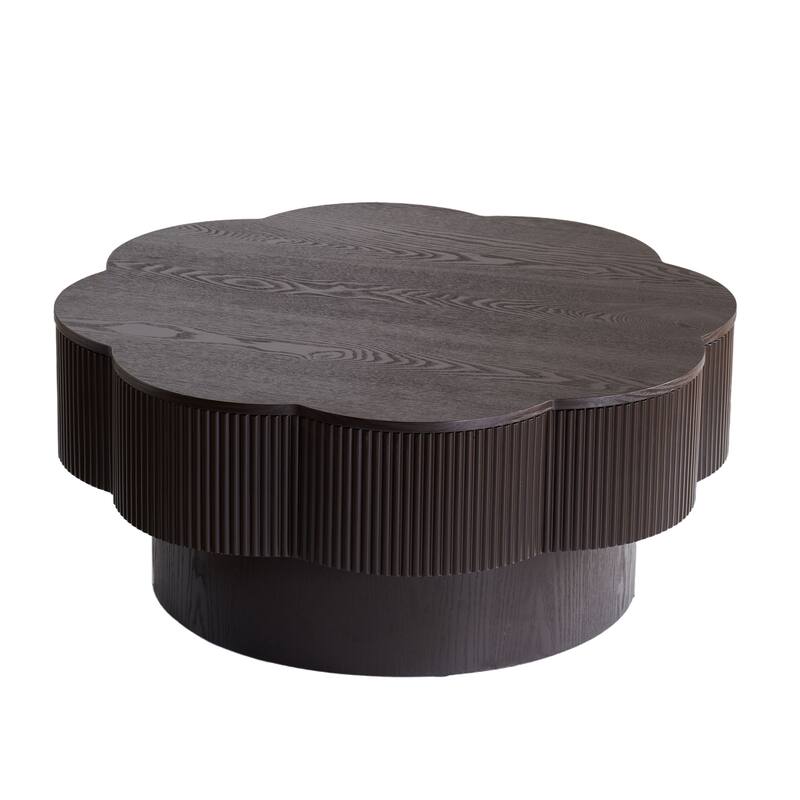 31.50" Modern Coffee Table with Storage, Flower Shaped Wood Storage Table Center Table