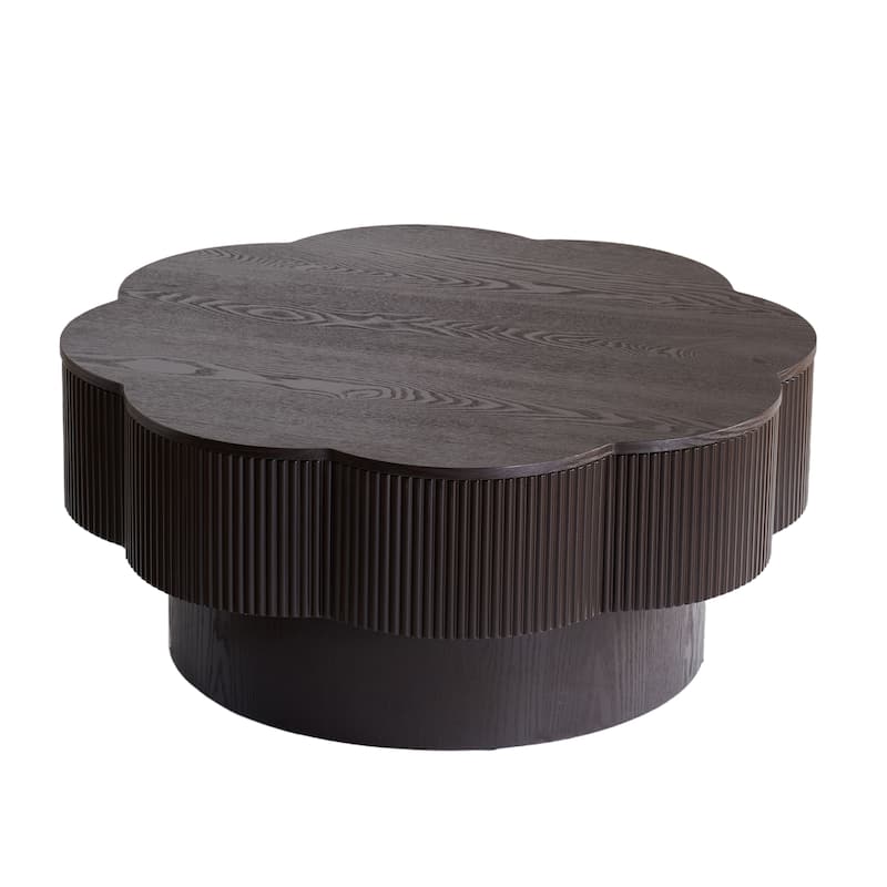 31.50" Modern Flower Shaped Coffee Table, Plum Blossom Shaped Coffee Table with Storage - Natural Wood Veneer