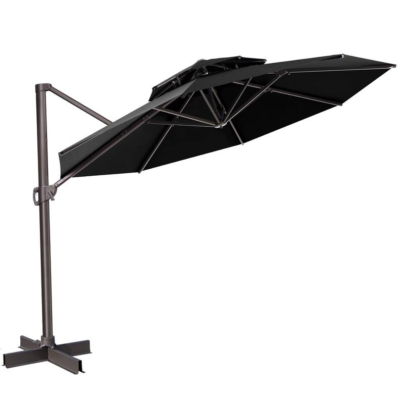10 FT x 13 FT Outdoor Luxury Solar LED Patio Cantilever Umbrella With Base