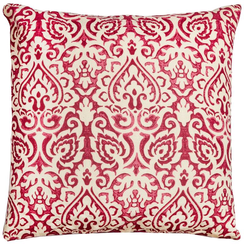 Rizzy Home Distressed Damask Print Throw Pillow Cover - Red/Natural