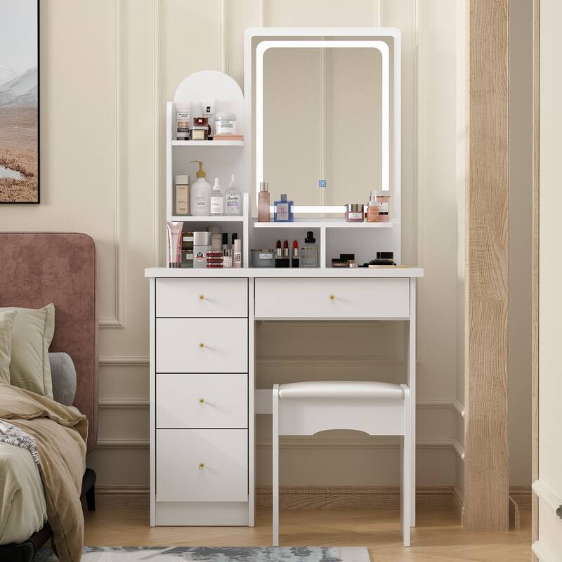 31.5" Wide Dresser Makeup Vanity With Stool and Touching Light Mirror - 31.5"W