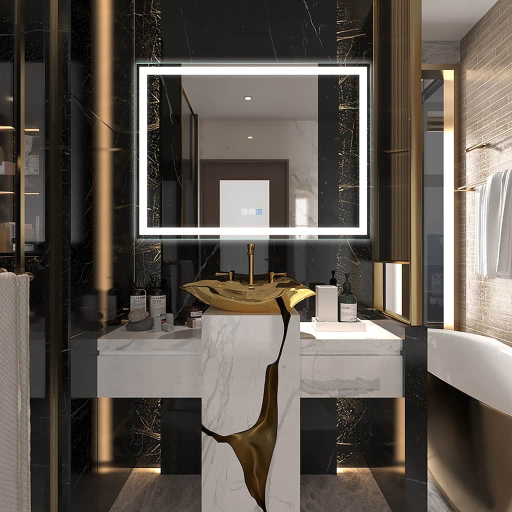 48 in. W x 36 in. H Aluminium and Glass LED Bathroom Mirror with Defogger - 48" x 36" in.