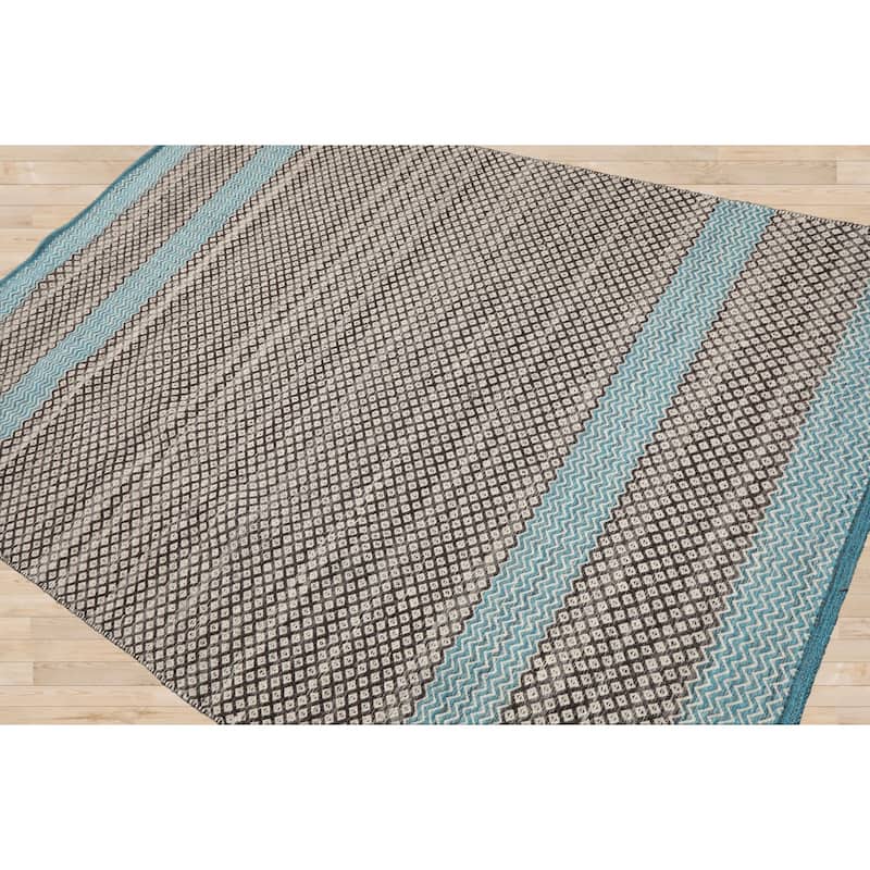 LoomBloom Beige 100% Wool Hand Woven Modern Kilim Oriental Area Rug - 5' 3'' x 7' 7''