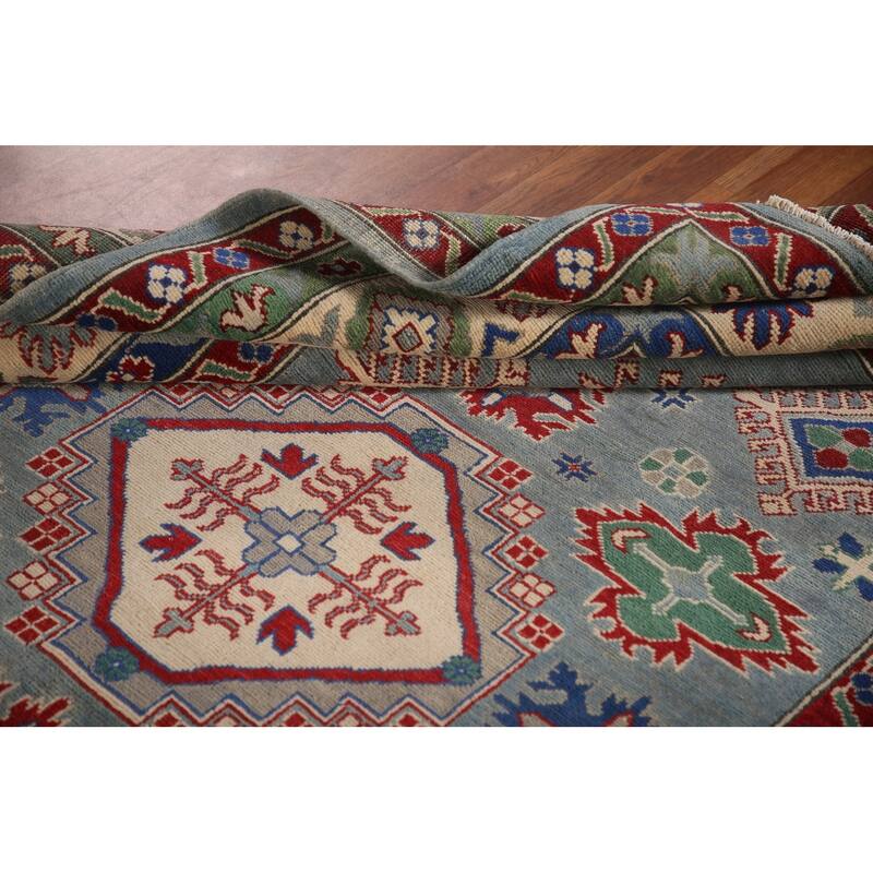 Gray Geometric Kazak Oriental Area Rug Wool Carpet - 6'3" x 8'11"