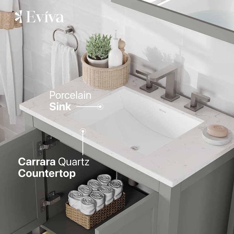Aberdeen 30"W Bath Vanity with Carrara Quartz Top & Undermount Sink