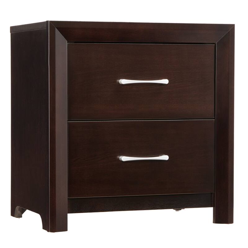 Espresso Finish Nightstand, Drawers, Silver Tone Pulls, Contemporary Design