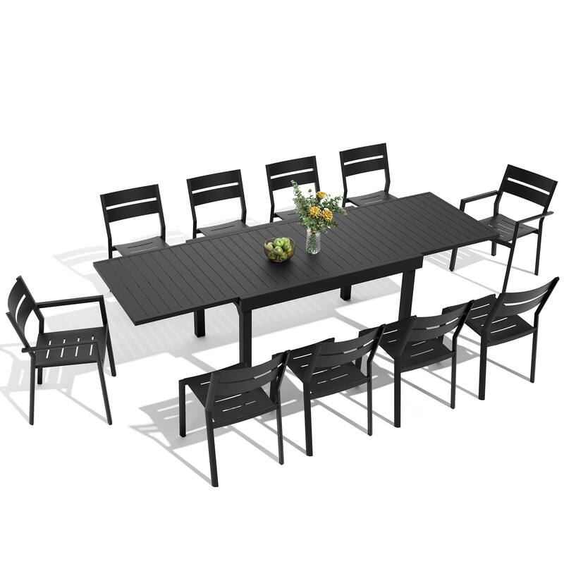 7/11-Piece Set Outdoor Aluminum Expandable Patio Dining Table and Chairs Set