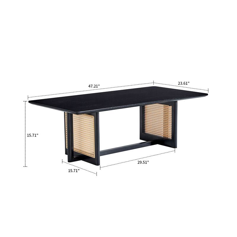 Modern Farmhouse Style Wooden Coffee Table with Imitation Rattan Decoration