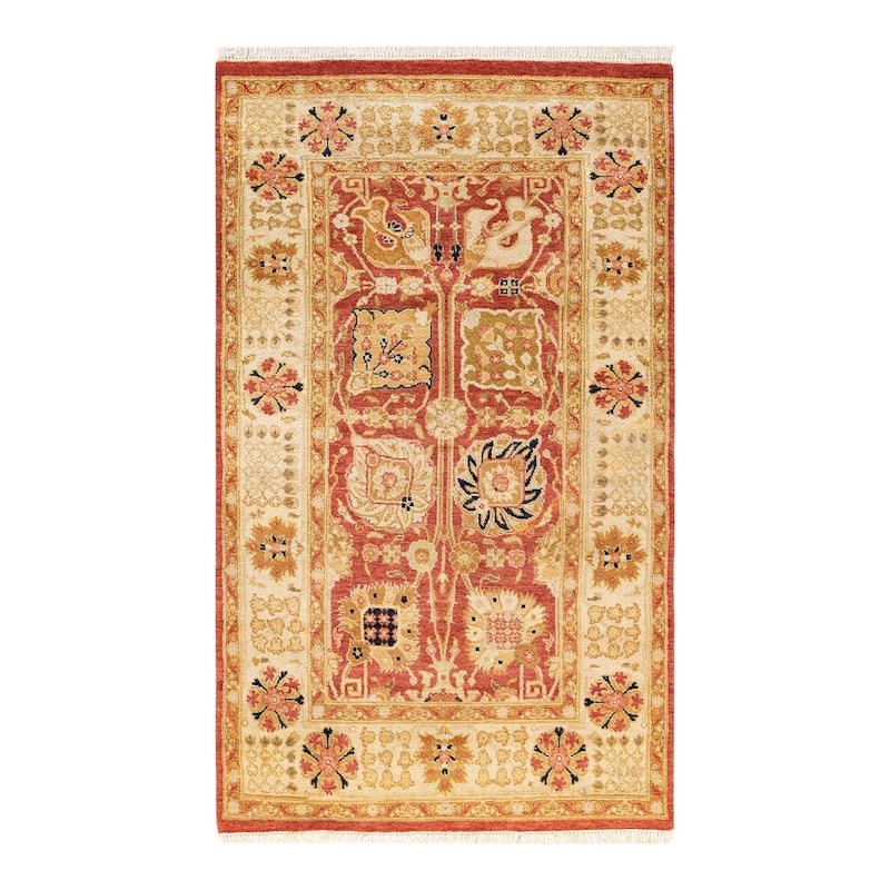 Overton Hand Knotted Wool Vintage Inspired Modern Contemporary Modern Orange Area Rug - 3' 2" x 5' 3"