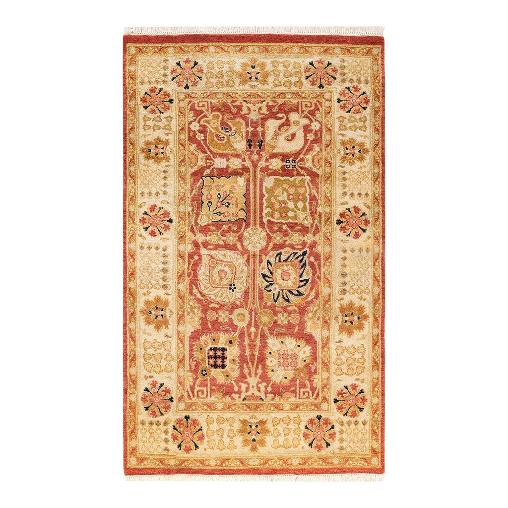 Overton Hand Knotted Wool Vintage Inspired Modern Contemporary Modern Orange Area Rug - 3' 2" x 5' 3"