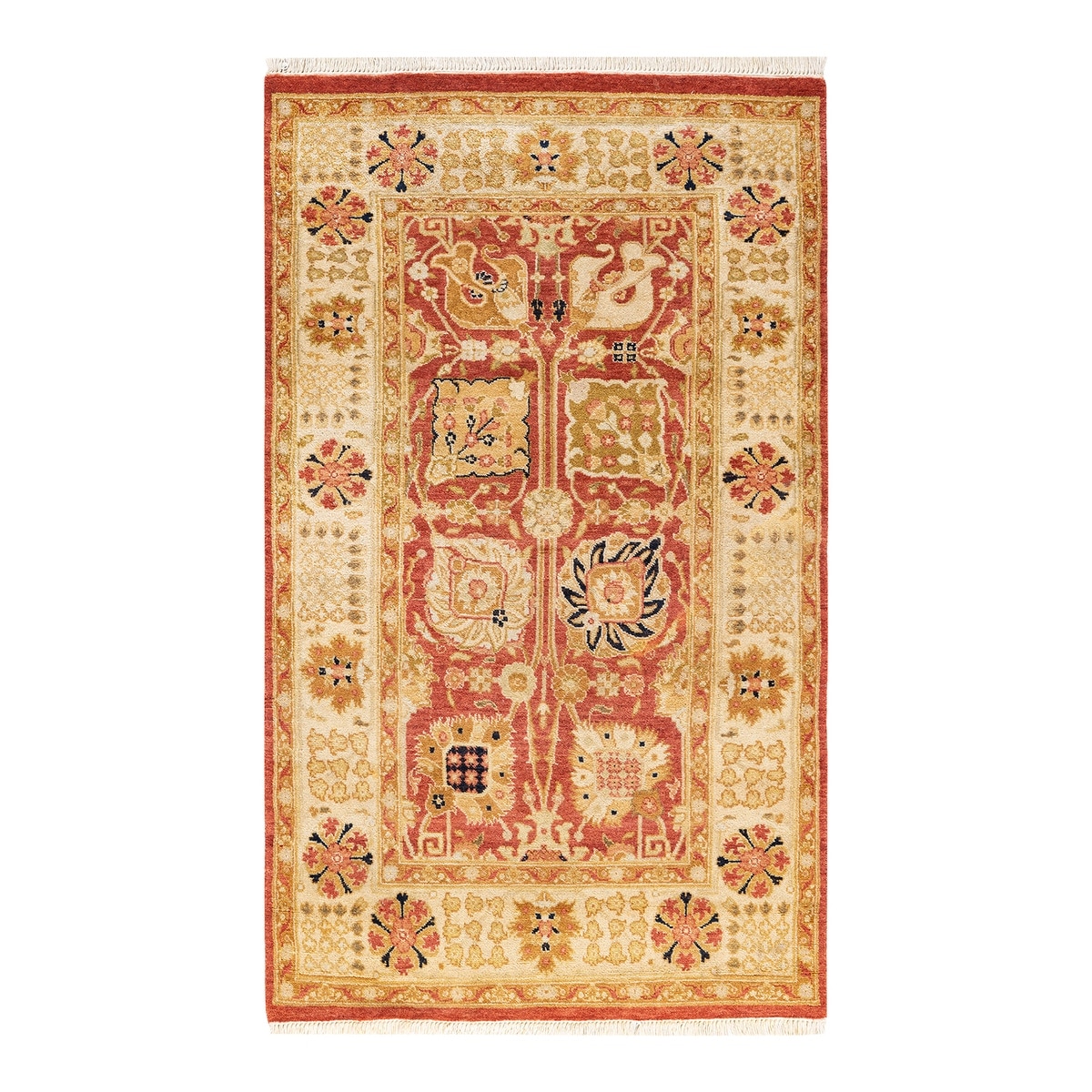 Overton Hand Knotted Wool Vintage Inspired Modern Contemporary Modern Orange Area Rug - 3' 2" x 5' 3"