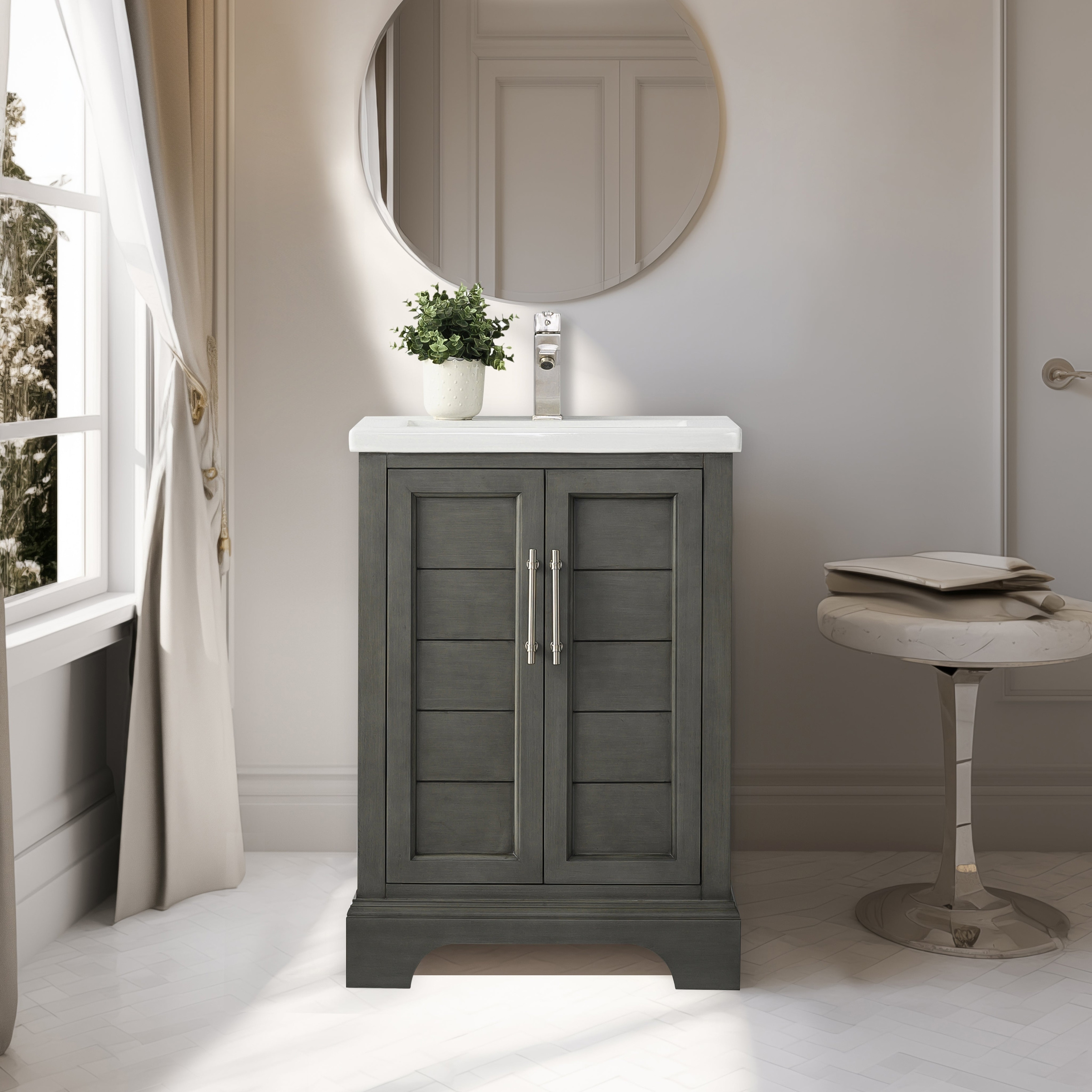 Vanity Art 24" Single Sink Bathroom Vanity with Ceramic Sink & Top