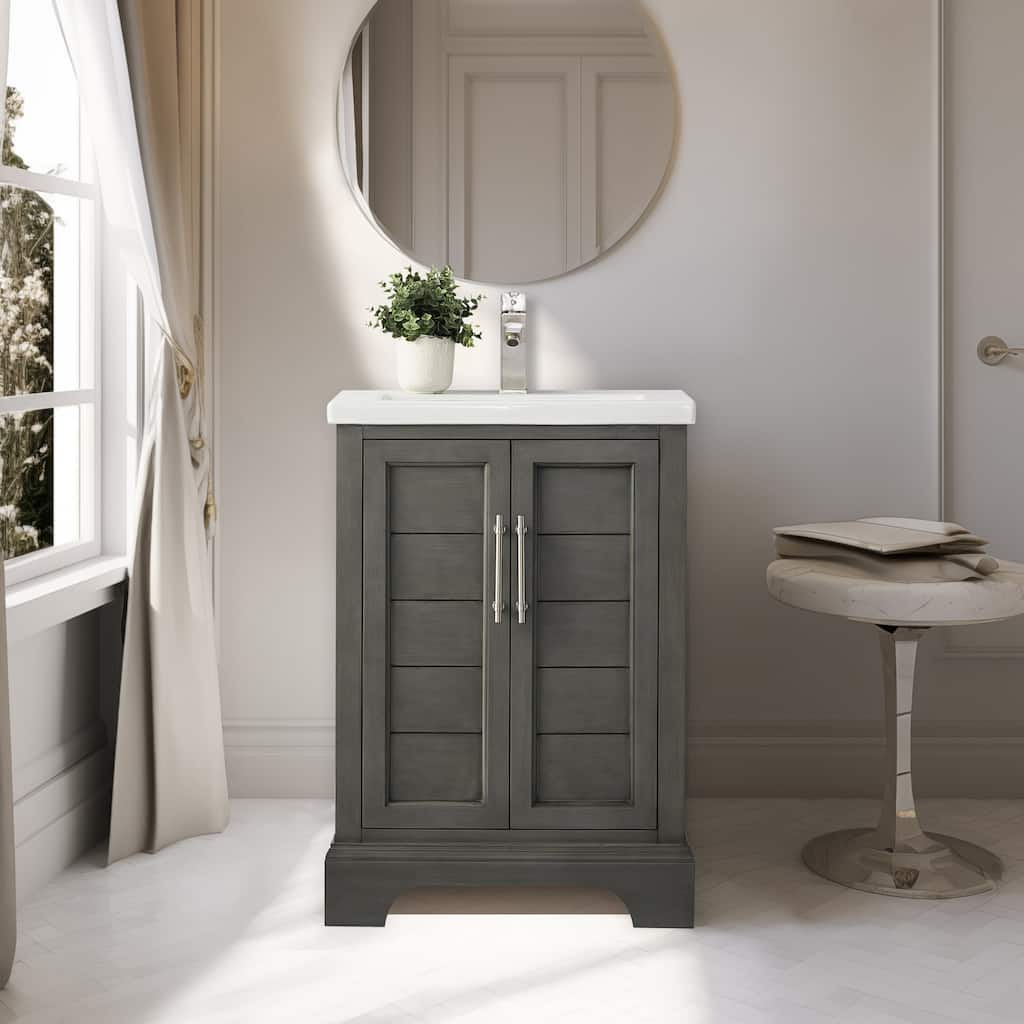 Vanity Art 24" Single Sink Bathroom Vanity with Ceramic Sink & Top