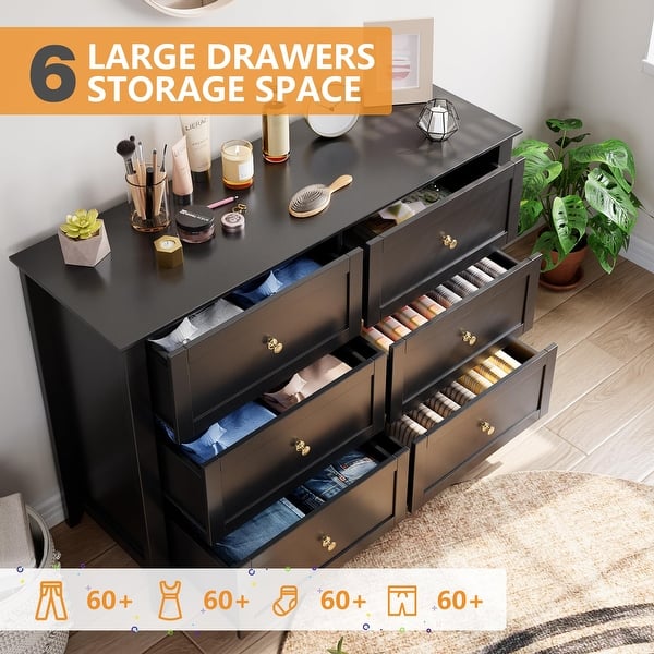 Black 6 Chest of Drawer Dresser, Modern Dresser with Deep Drawers and Nickel Round Handle, Wood Organizer Storage Cabinet - Bed Bath & Beyond - 41274808 Black 6 Chest of Drawer Dresser, Modern Dresser with Deep Drawers and Nickel Round Handle, Wood Organizer Storage Cabinet - Bed Bath & Beyond - 41274808