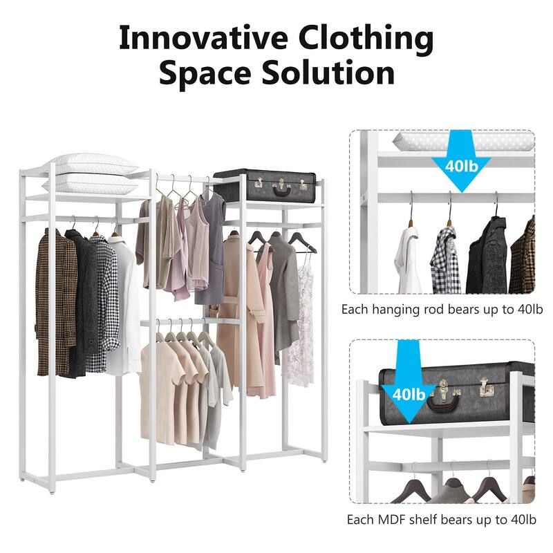 Garment Rack Heavy Duty Clothes Rack Free Standing Closet Organizer with Shelves and 4 hanging Rods - 18" wide