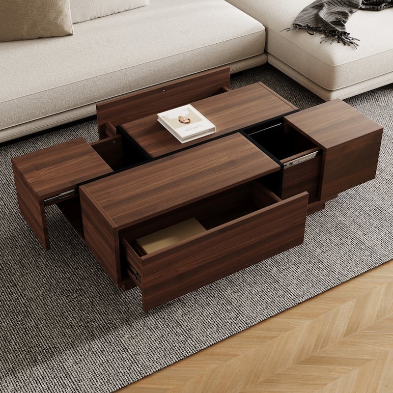 47.2" Coffee Table with Sliding Top & Hidden Storage - Walnut