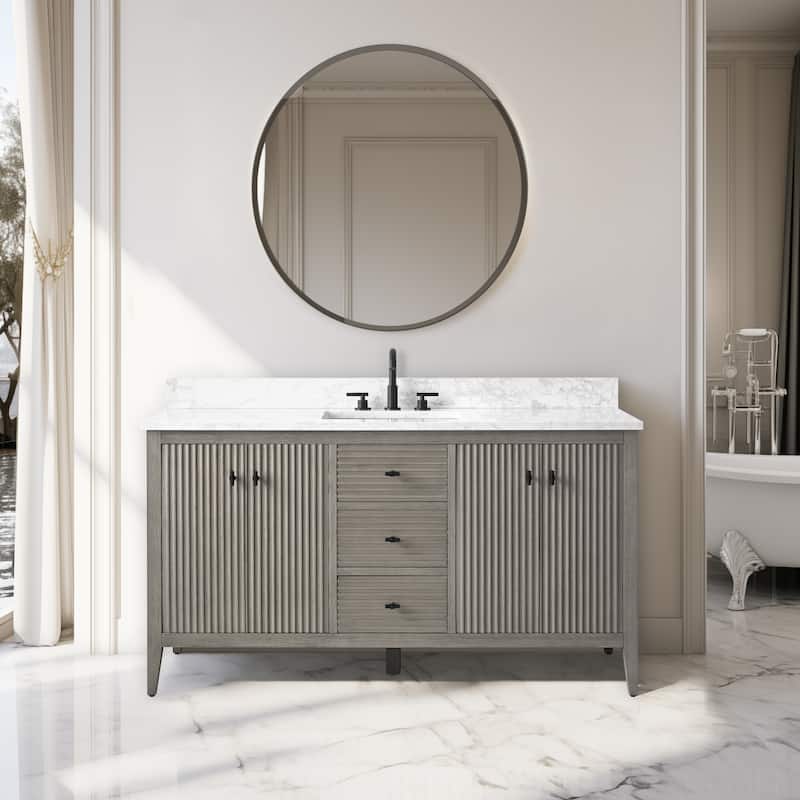 Vanity Art 60" Single Sink Bathroom Vanity Cabinet with Engineered Marble Countertop