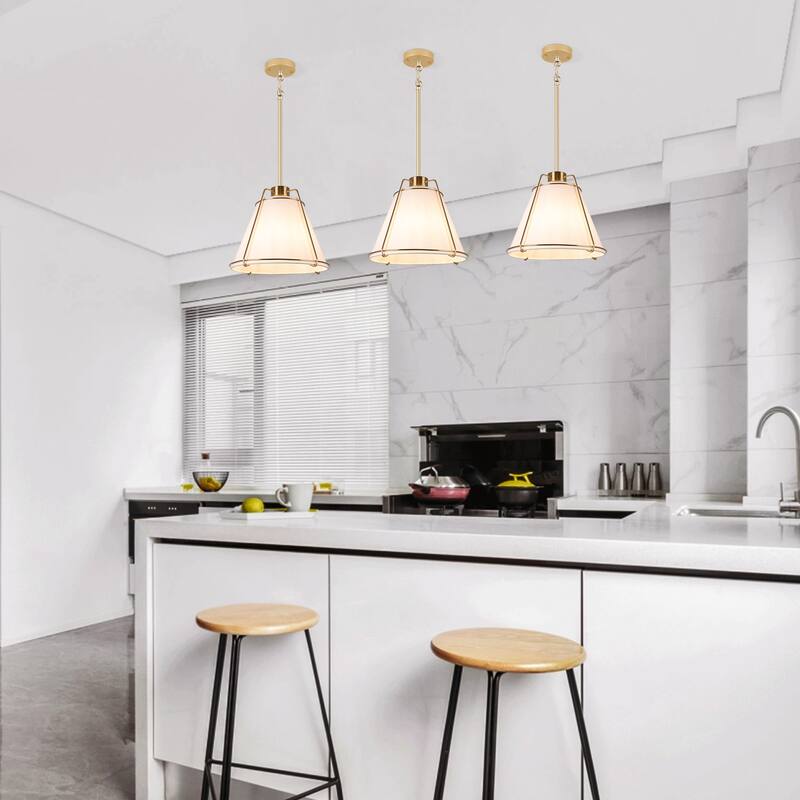 JASIWAY Modern Light Brass Chandelier with E26 Base and Fabric Shade