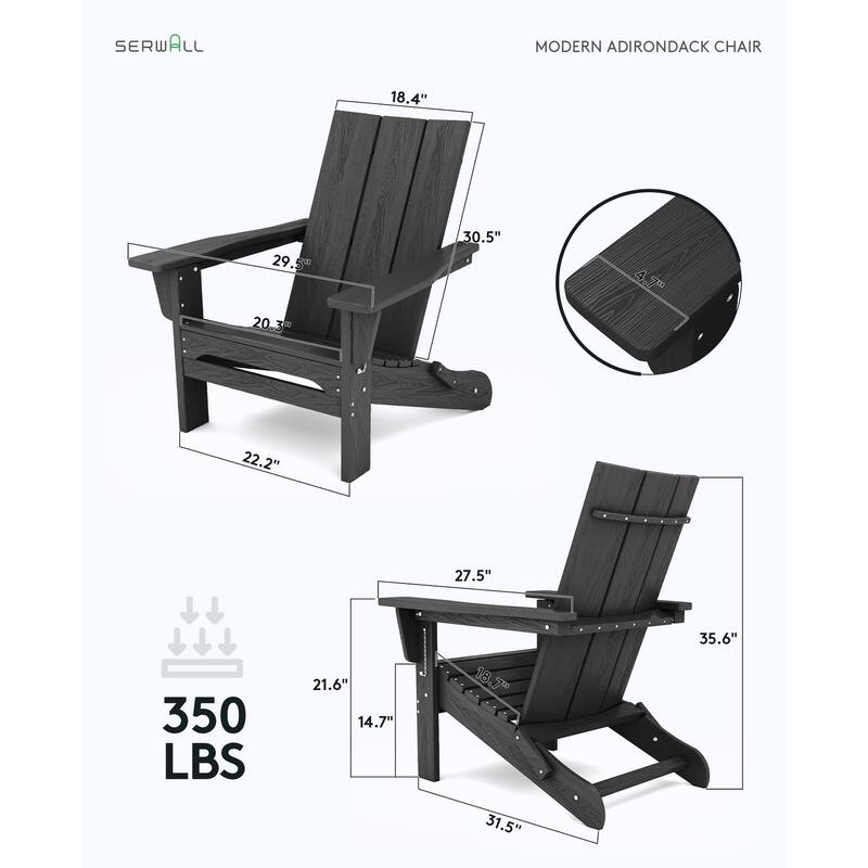 HDPE Oversized Folding Adirondack Chair, All-Weather Modern Folding Adirondack Chair