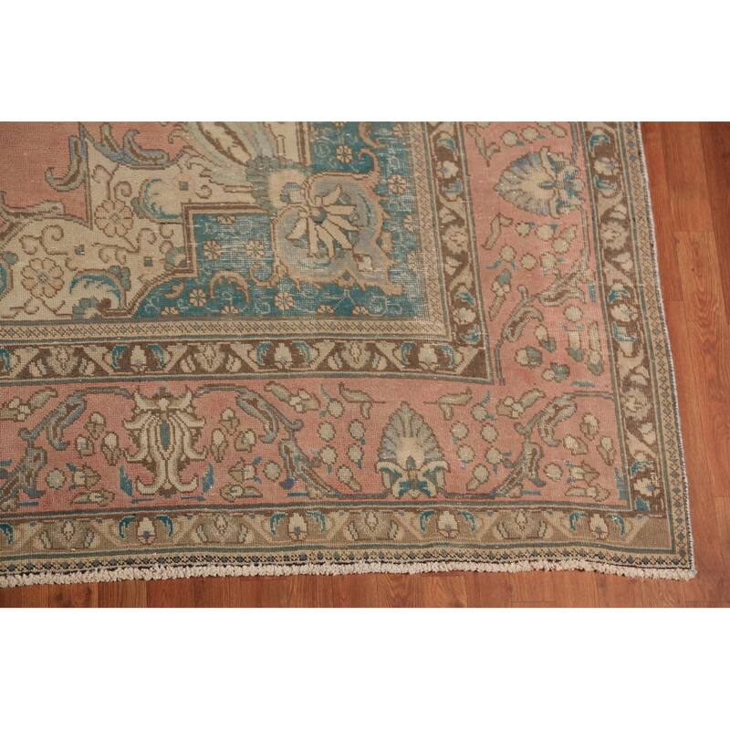 Geometric Tabriz Persian Area Rug Hand-Knotted Traditional Wool Carpet - 9'10"x 12'8"